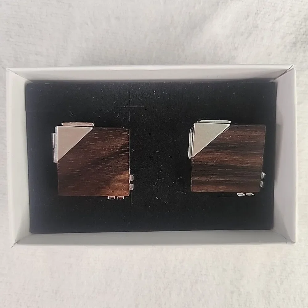 Cufflinks Swank Silver Tone With (Unknown) Wood Inserts And Accents Vintage